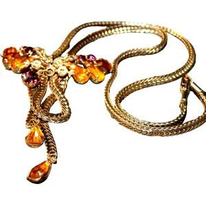 Vintage Bolo Lariat Style Herringbone Chain with Bling Rhinestone N…